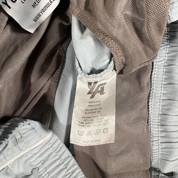 YoungLA Shorts Mens Medium Light Blue Lined Mesh Athletic Drawstring Zip Pocket - Picture 4 of 9